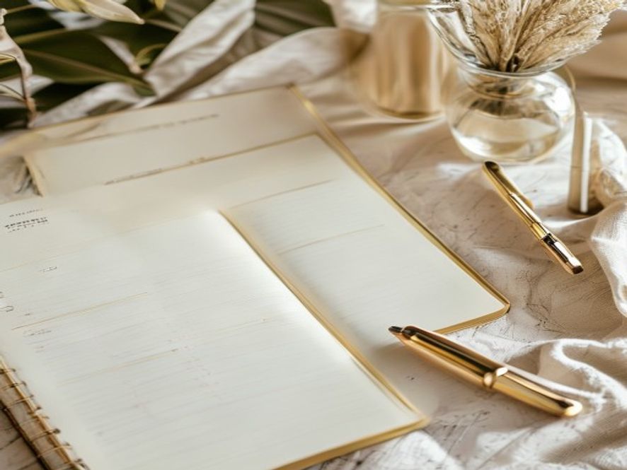 Detailed notebook showing habit tracking templates and daily planning layouts